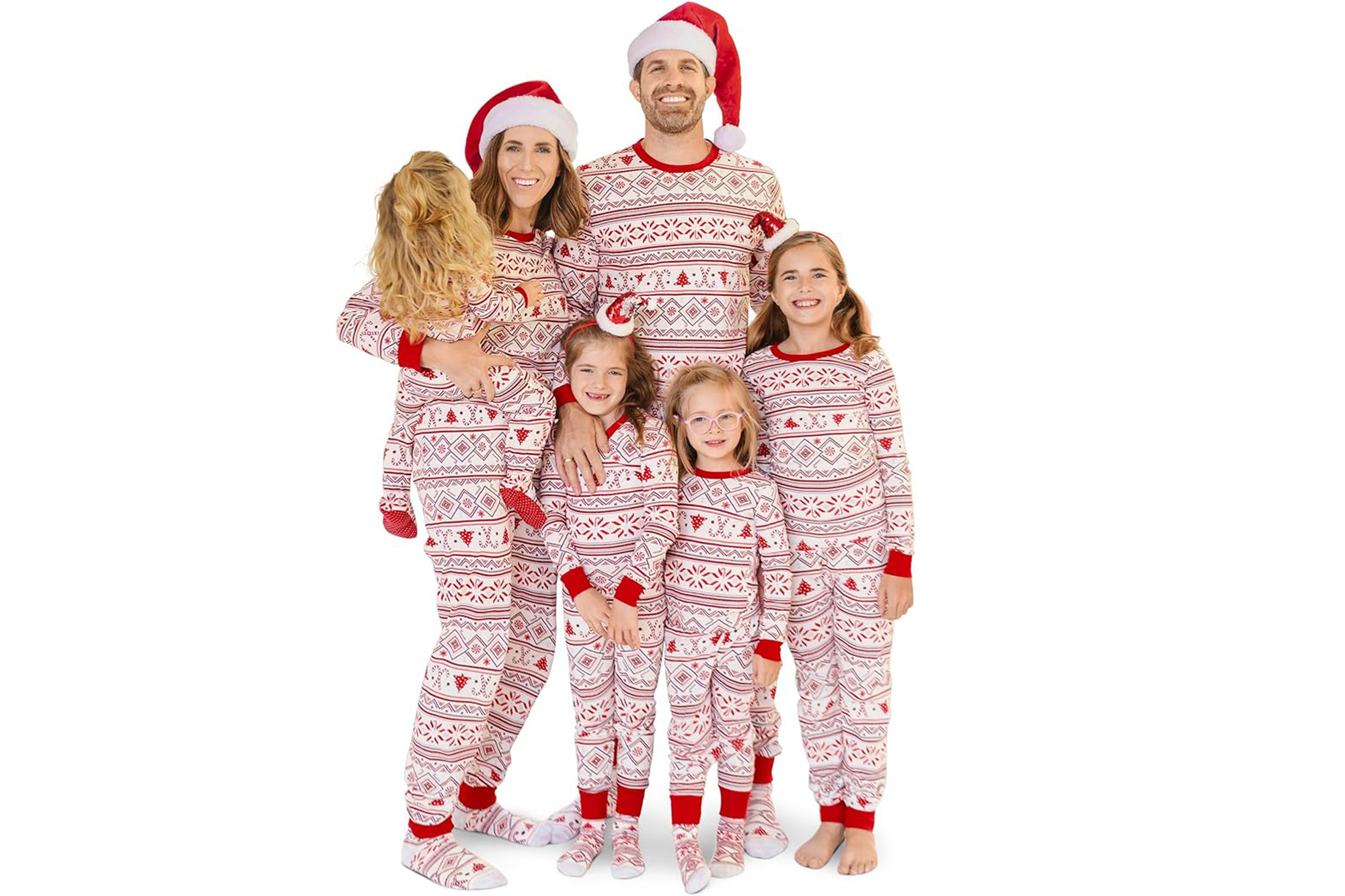 A family in a matching pajama set