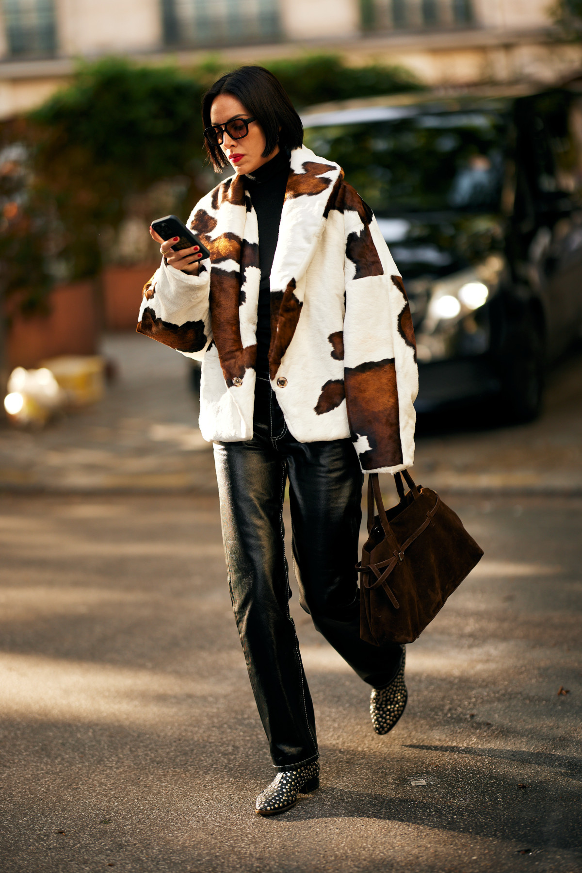 Шуба з екохутра + шкіряні штани