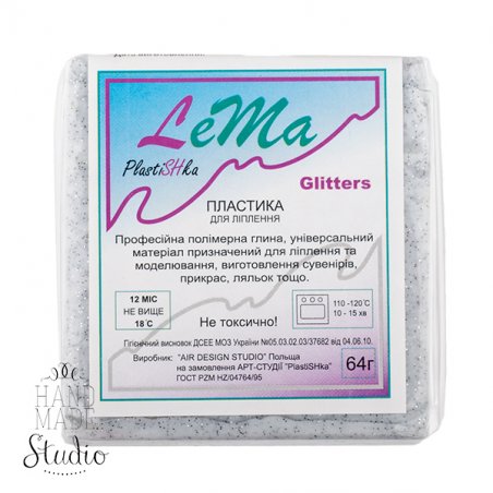 Полимерная глина Пластишка Lema Glitters (глиттер), №0410 серый камень, 64 г