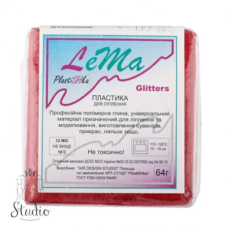 Полимерная глина Пластишка Lema Glitters (глиттер), №0405 рубин, 64 г