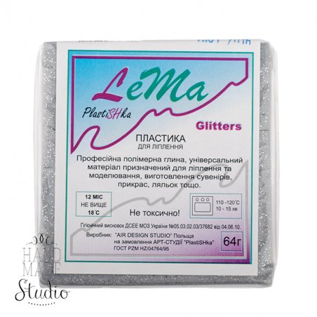 Полимерная глина Пластишка Lema Glitters (глиттер), №0402 серебро, 64 г