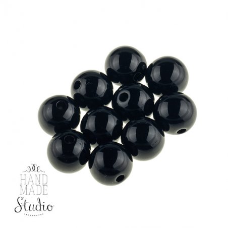 Пластикові намистини глянцеві, колір чорний, 1 см, №69