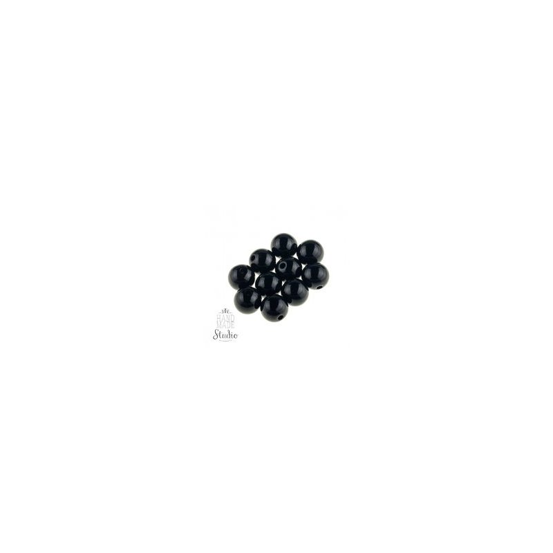 Пластикові намистини глянцеві, колір чорний, 0,8 см