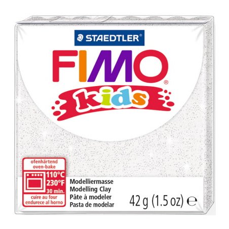 Полімерна глина Fimo kids №052, білий з глітером, 42 г