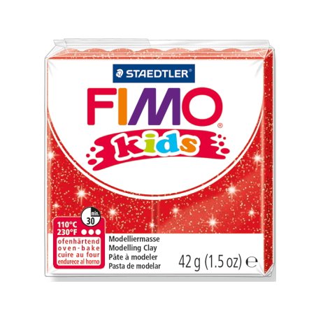 Полімерна глина Fimo kids №212, червоний з глітером, 42 г