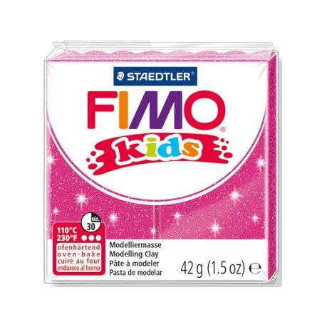 Полімерна глина Fimo kids №262, рожевий з глітером, 42 г