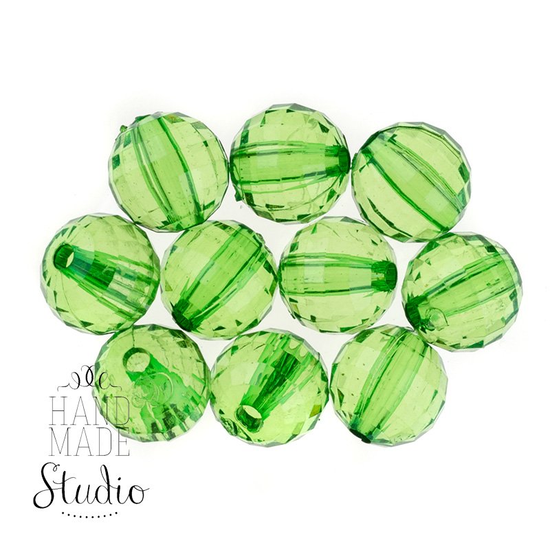Пластикові намистини прозорі, колір зелений, 0,8 см, 10 штук