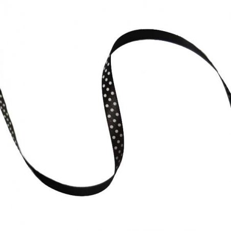 Атласна стрічка чорна в горошок, товщина 1 см, 1м