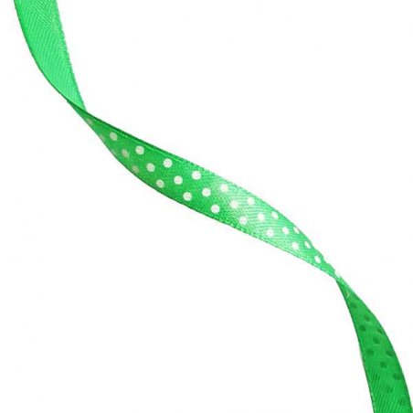 Атласна стрічка зелена в горошок, товщина 1 см, 1м