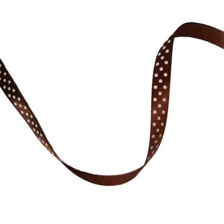 Атласная лента коричневая в горошек, толщина 1 см, 1м