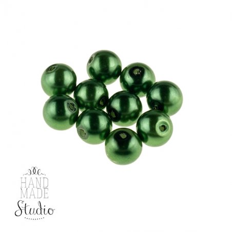 №22 Намистини під перли скляні, колір темно-зелений, 6 мм, 10 шт