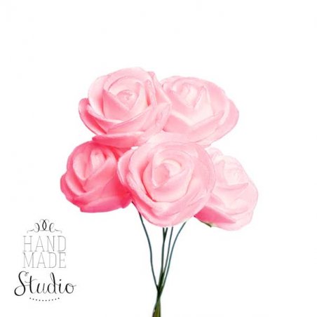 Маленькі трояндочки з фоамірану, 2-2,5 см, колір рожевий, 5 штук