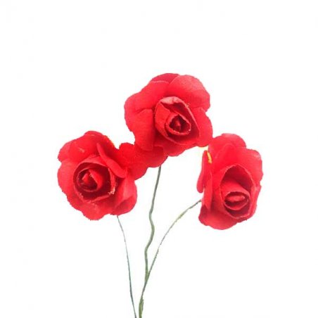 Маленькі паперові трояндочки, 1,5 см, колір червоний, 3 штуки