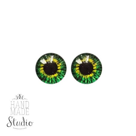 Очки скляні для ляльок №77038 (пара), 6 мм, колір зелено-жовтий