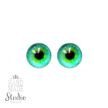 Очки скляні для ляльок №77111 (пара), 6 мм, колір м'ятно-зелений