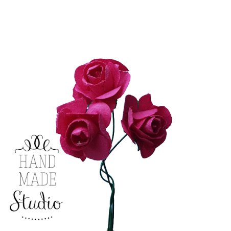 Маленькі паперові трояндочки, 1,5 см, колір малиновий, 3 штуки