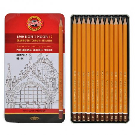 Набор графитных карандашей 1500 Graphic 5B-5H KOH-I-NOOR, 12 штук