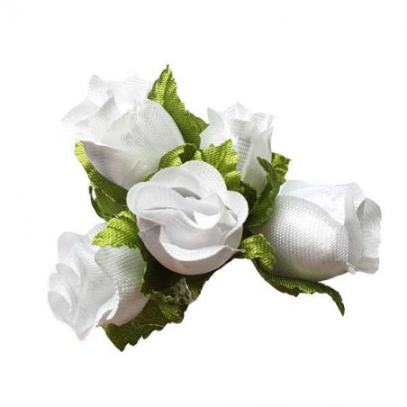 Букетик трояндочок з листочками 1,5 см, колір білий (5 штук)