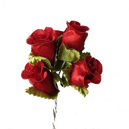 Букетик трояндочок з листочками 1,5 см, колір червоний (5 штук)