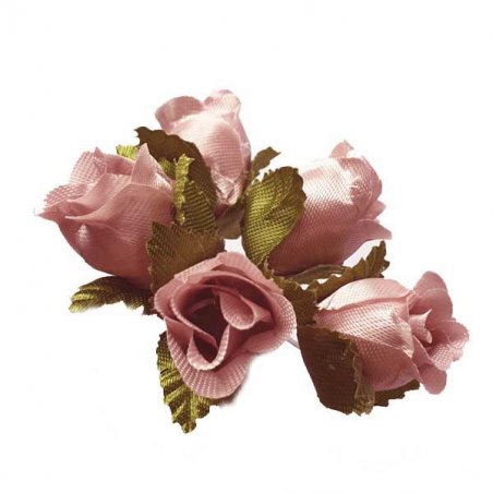 Букетик трояндочок з листочками 1,5 см, колір світло-рожевий (5 штук)