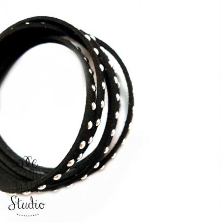 Замшевий шнур з металевим декором, колір чорний, 5 мм (1,2 м)