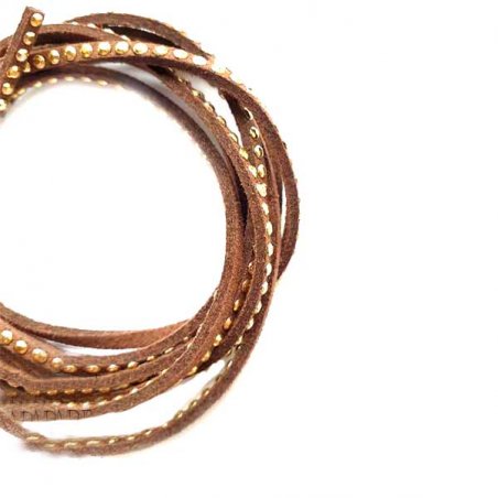 Замшевий шнур з металевим декором, колір коричневий, 3 мм (1,2 м)