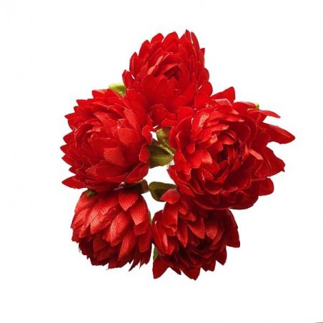 Букетик хризантем 3 см, цвет красный (5 штук)