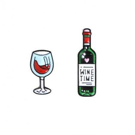 Набор металлических значков "Бутылка вина и бокал" ( 2 штуки )
