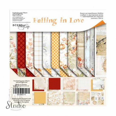 Набір двостороннього паперу 20х20 см "Falling in Love", 190 г / м2, 10 аркушів + 1 аркуш карток