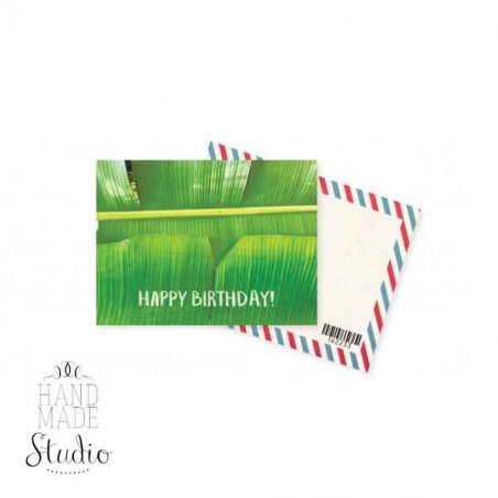 Мини открытка "Happy Birthday!" grean leafт 10х7,5 см