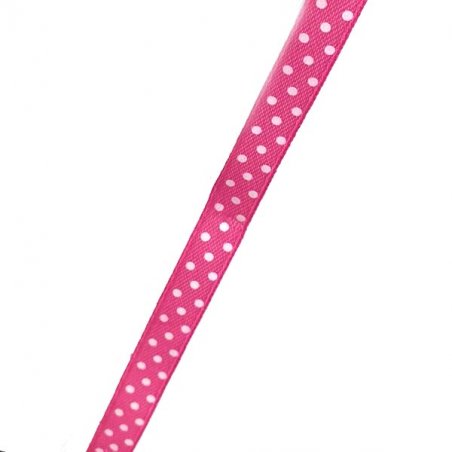 Атласна стрічка рожева в горошок, ширина 1 см, 1м
