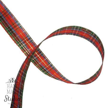 Стрічка тканинна з люрексом 2,5 см Шотландка №3, 1 м