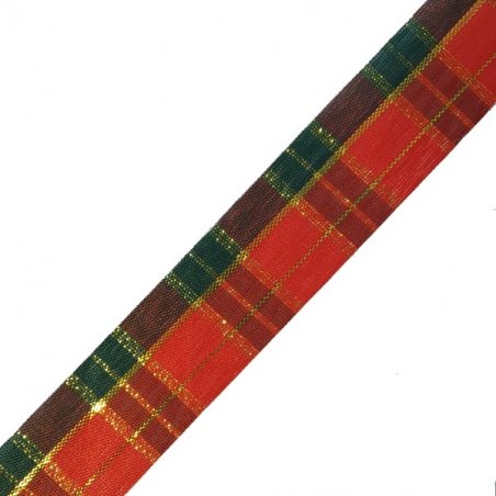 Лента тканевая с люрексом 2,5 см Шотландка №1, 1 м