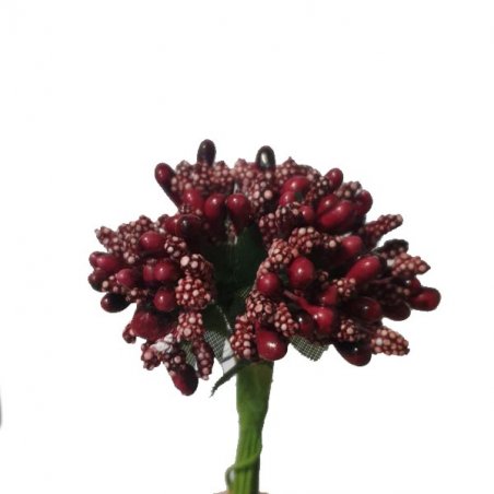 Тычинки на проволоке сложные с ягодками и листьями "Незабудки", цвет бордовый