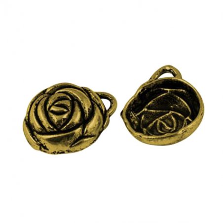 Односторонняя металлическая подвеска Роза, цвет античное золото, 15*20 мм (2 штуки)