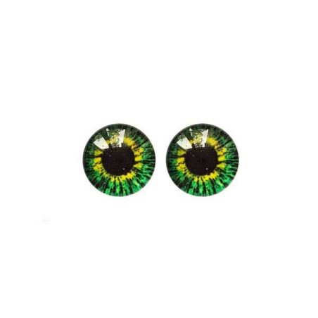 Глазки стеклянные для кукол №77354 (пара), 12 мм,  цвет зеленый с желтым