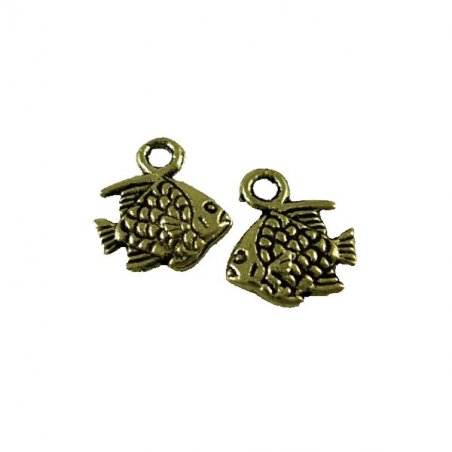 Двухсторонняя металлическая подвеска Рыбка, цвет античная бронза, 8*10 мм (5 штук)