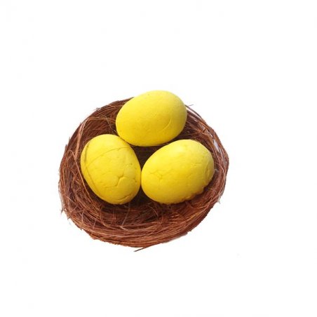 Декоративное коричневое мини-гнездышко с тремя пенопластовыми яйцами