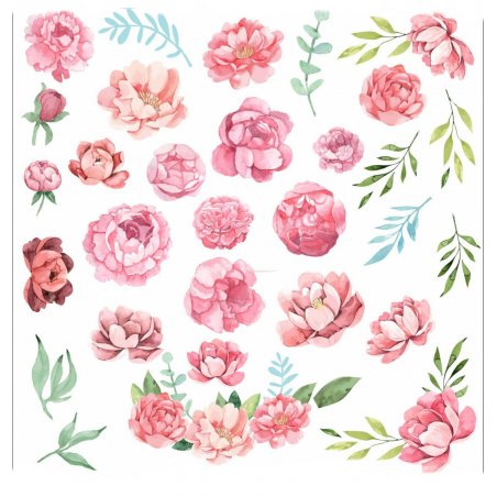 Набор наклеек ( стикеров ) Розовые цветы, 20х20 см (31 наклейка)