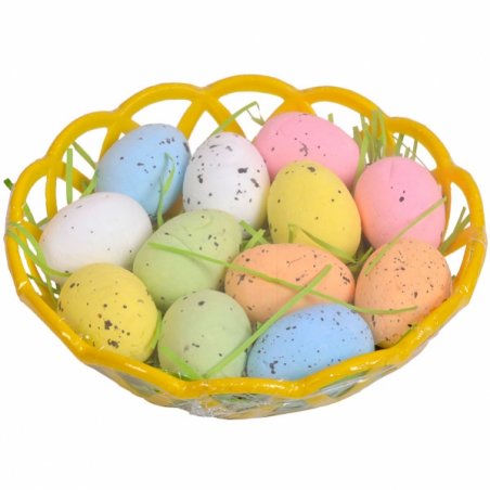 Кошик декоративний з кольоровими перепелиними яйцями, 4 см