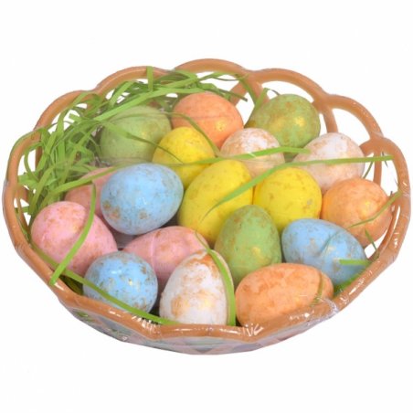 Корзинка декоративная с цветными яйцами с золотом, 3,5 см