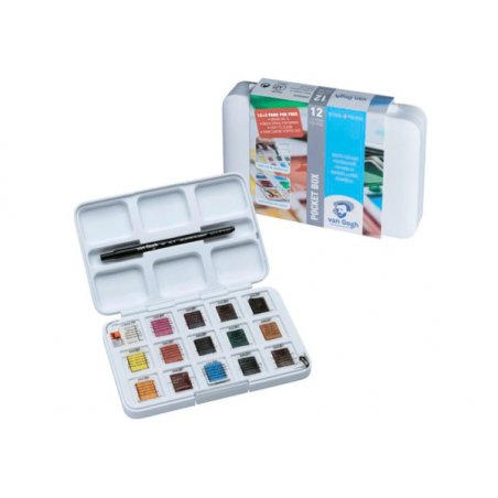Набор акварельных красок "Van Gogh", Pocket box, 12 кювет + 3 бесплатно, Royal Talens