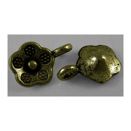 Одностороння металева підвіска Квітка, колір антична бронза, 10х14 мм (2 штуки)