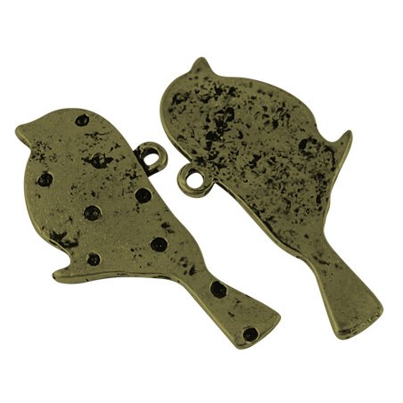 Односторонняя металлическая подвеска Птичка, цвет античная бронза, 15х31 мм (2 штуки)
