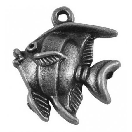 Одностороння металева підвіска Рибка, колір античне срібло, 25х22 мм (2 штуки)