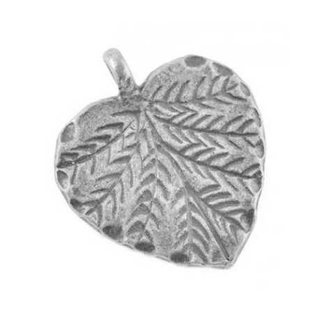 Одностороння металева підвіска Листочок серце, колір античне срібло, 20х20 мм (2 штуки)