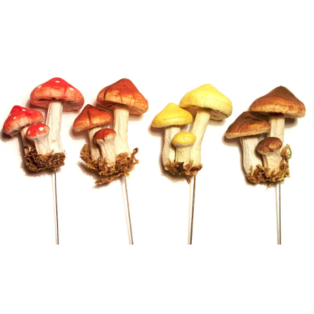 Набір декоративних грибів на дроті 6 см, колір мікс, 4 штуки