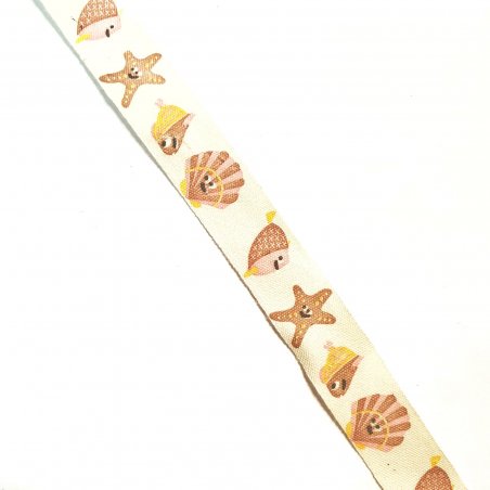 Стрічка декоративна бавовняна c узором "Мушлі" 1,5 см, 1м