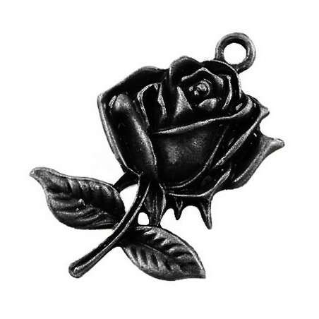 Одностороння металева підвіска Роза, колір чорний, 25,5х17,5 мм (2 штуки)