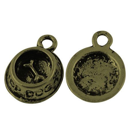 Односторонняя металлическая подвеска Собачья миска, цвет античная бронза, 15х11 мм (5 штук)